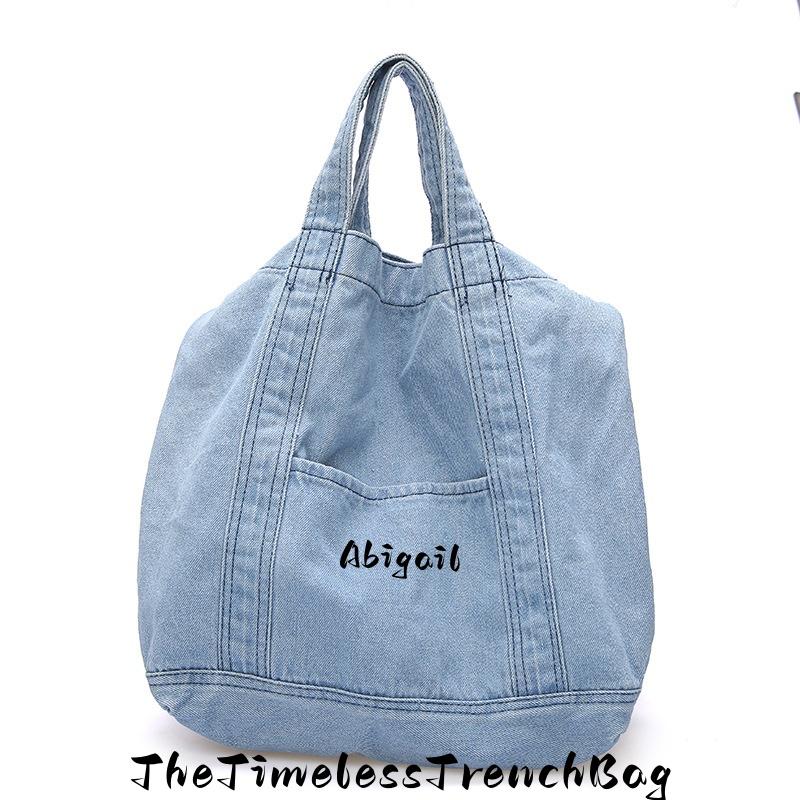Personalized Denim Canvas Crossbody Bag: Large Capacity Embroidered Tote