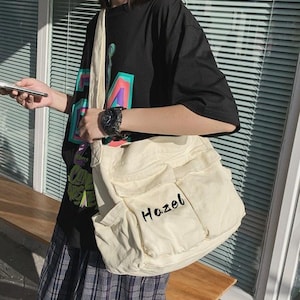 Personalized Canvas Crossbody Bag: Embroidered Initial Sling Bag
