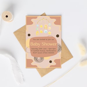 Editable Boho Baby Shower Invitation Canva Template Gender Neutral Digital Printable Modern Minimalist Baby Shower Invite Download