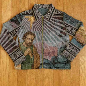 Jesus Tapestry Jacket - Woven Jacket and Jacquard Fabric