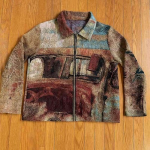 Tapestry Jacket Vintage – Woven Streetwear - Textured Retro Unisex Jacket