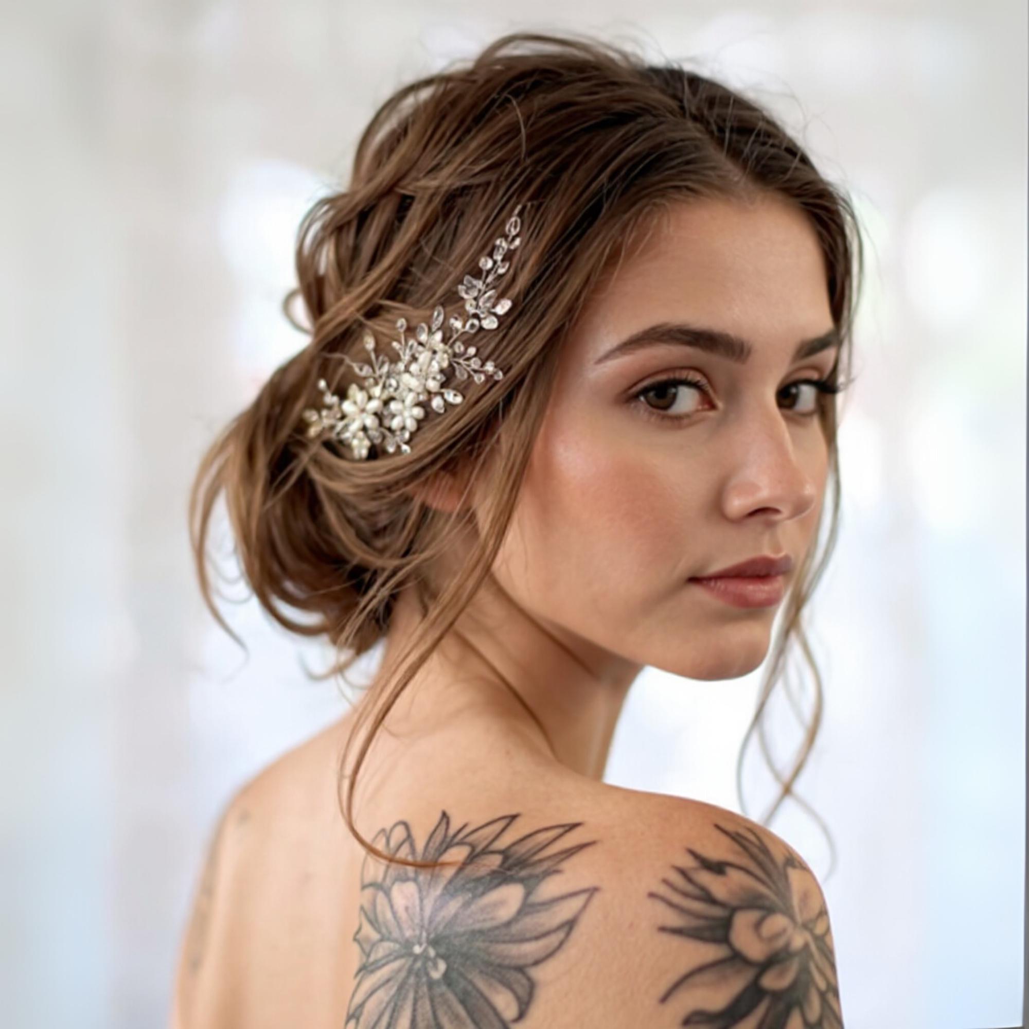 TRKETK 3 Pezzi Fermagli per Capelli Strass, Spille Decorative per Damigella d'Onore Fiore Copricapo Matrimonio Fermagli per Capelli Eleganti da Donna Accessori per Capelli Matrimonio