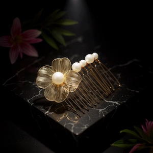 Gold Bridal Hair Comb with Pearls | Wedding Hair Accessory for Bride | Elegant Hair Comb and Pins for Special Occasion Hairstyle