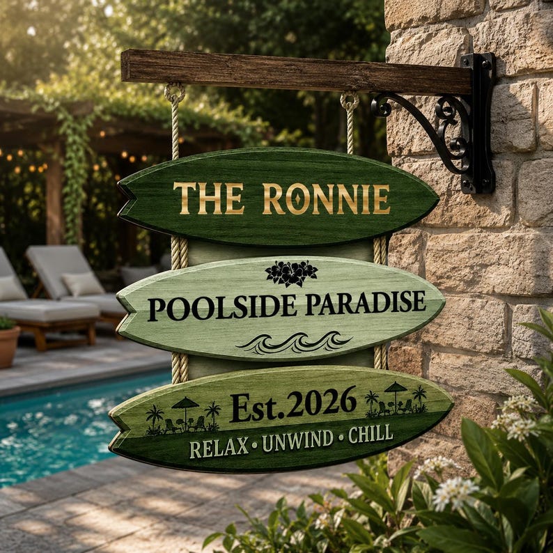 Personalized Poolside Paradise Sign, Custom Family Name Pool Sign ...