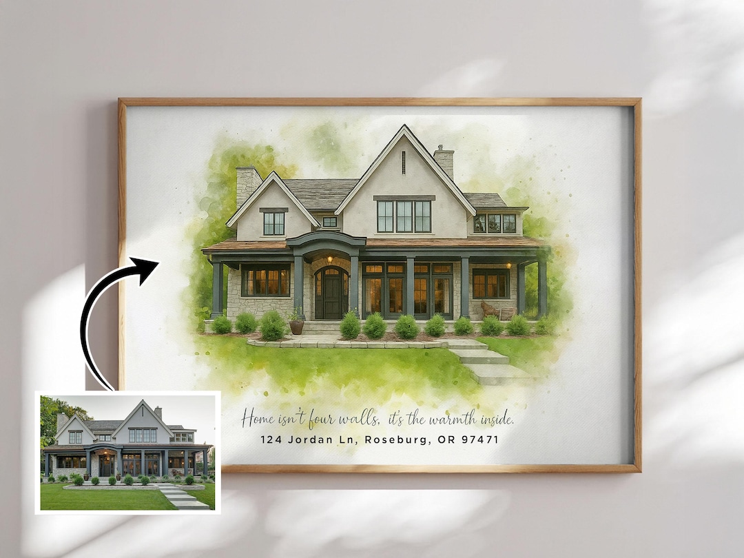 Personalized House Portrait Poster Canvas, Custom First Home Gift ...