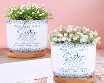 Sisters Ceramic Plant Pot, Custom Sisters Name Gift, Gift For Soul Sisters, Sisters Flower Pot Gift, Sister Birthday Gift, Small Planter
