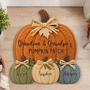 Personalized Grandma Grandpa Pumpkin Patch Doormat Custom Fall Welcome Mat Grandkids Gift