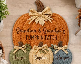 Personalized Grandma Grandpa Pumpkin Patch Doormat Custom Fall Welcome Mat Grandkids Gift