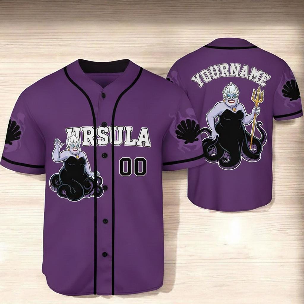 Discover Custom Ursula Halloween Baseball Jersey, The Little Mermaid Basketball Jersey Team, Ursula Villain Jersey Shirt, Horror Characters Shirt
