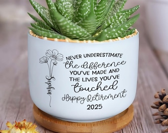 Personalisierter Geburtsmonat Blumenpflanzentopf, individuelles Ruhestandsgeschenk, glücklicher Ruhestandspflanzentopf, Sukkulentenpflanzentopf, offiziell Ruhestandsgeschenk
