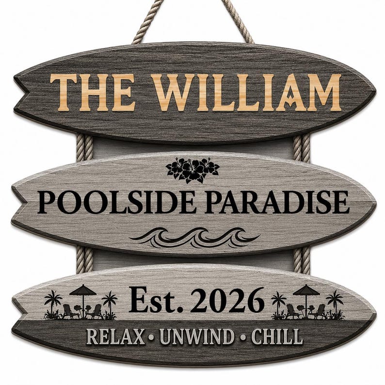 Personalized Poolside Paradise Sign, Custom Family Name Pool Sign ...