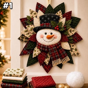 Kit de costura para colgar en la puerta de Navidad acolchado, proyecto de adorno de tela de flor de Pascua festiva, regalo de Navidad, kit de manualidades de decoración de pared navideña en 3D para hacer tú mismo.