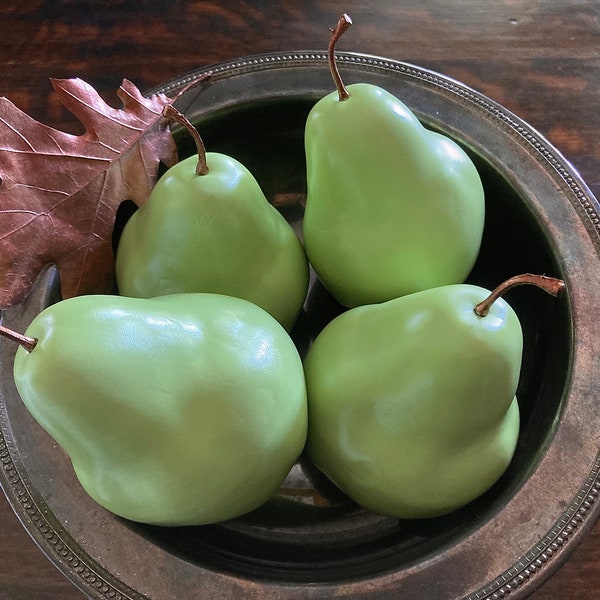 Jadeite Pears, Hand Painted, Copper Stems, New Color Ornaments, Set of 4, French Farmhouse, Home Staging