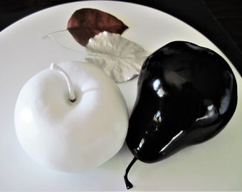 Black Pear,  White Apple,  Painted Faux Fruit,  Home Staging, Wedding Centerpiece, Christmas Gift, Mantle Decor