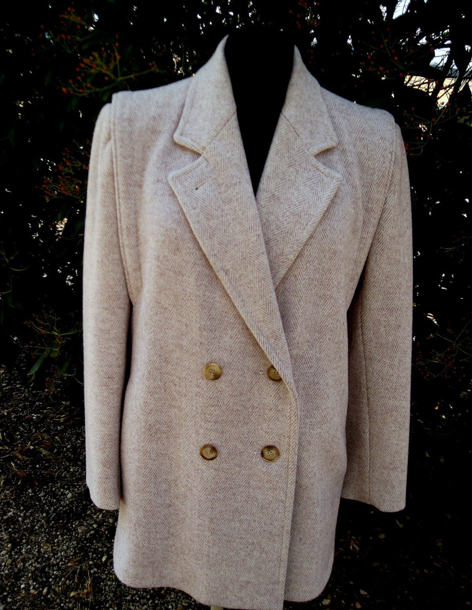 Ladies Winter Coat Herringbone Cream Color Vintage Double Etsy