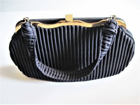 Navy Pleated Purse,  Pintuck Handbag, Vintage 194… - image 5