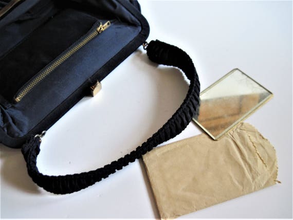 Navy Pleated Purse,  Pintuck Handbag, Vintage 194… - image 4