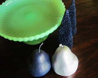 Christmas Pears, Navy and Silver Glitter, Mantle Decoration, Table Centerpiece, Winter Wonderland Parties