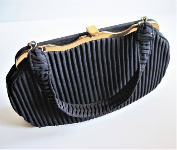 Navy Pleated Purse,  Pintuck Handbag, Vintage 194… - image 3