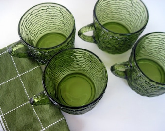 Anchor Hocking Soreno Punch, Avocado Green Coffee Tea Cups,  Pressed Bark Design, Discontinued 1970, Vintage Replacements