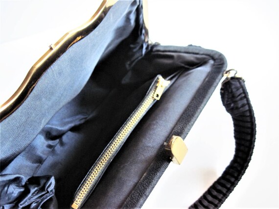 Navy Pleated Purse,  Pintuck Handbag, Vintage 194… - image 6