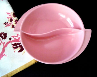 Boonton Pink Divided Dish,  Melamine Serving Dish, Vintage 1950s
