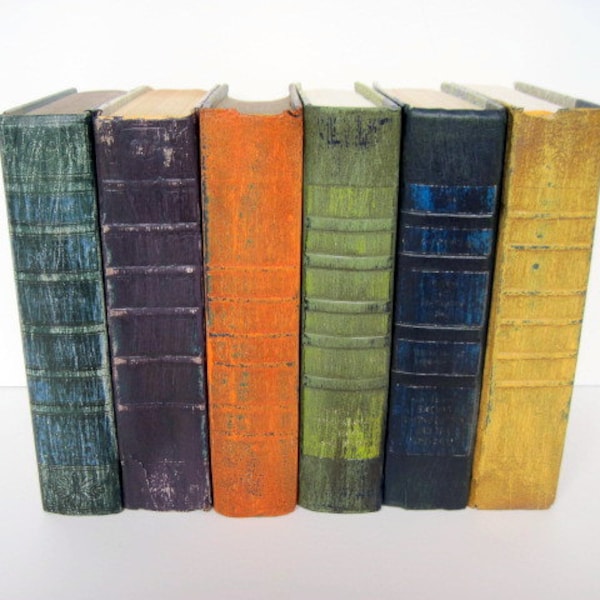 Rainbow Painted Books, Repurposed and Distressed, Farmhouse Decor,  Art Deco, Home Staging