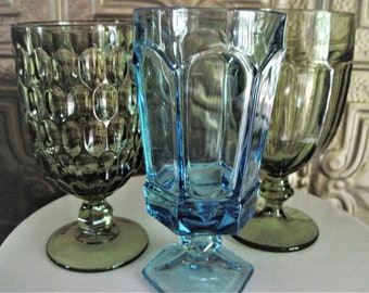 Mismatched Goblets, Green and Blue Wedding Table,  Alice in Wonderland Tea Party