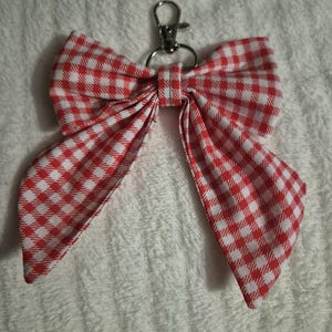 Handmade Gingham Fabric Bow Keyring, Bag Charm Accessory