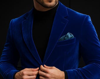Men's Blue Velvet Tuxedo Blazer, Slim Fit Wedding Jacket