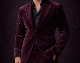 Traje de pantalón de terciopelo morado para hombre, ideal para fiestas de compromiso.