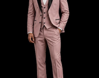 Herren Hell Rosa 3-teilige Hochzeitsoutfits Handgemachte Smoking Anzug