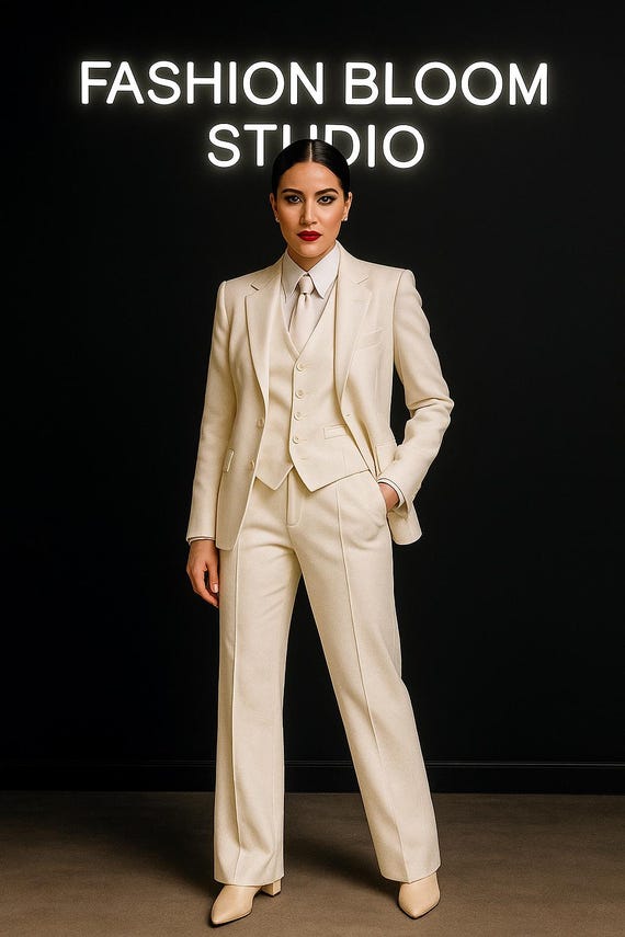 cream dress suit womens Women Beautifull Gifted Ivory Suit Women Classy 3 Peice Suit Women Fashion Bloom Studio Suit