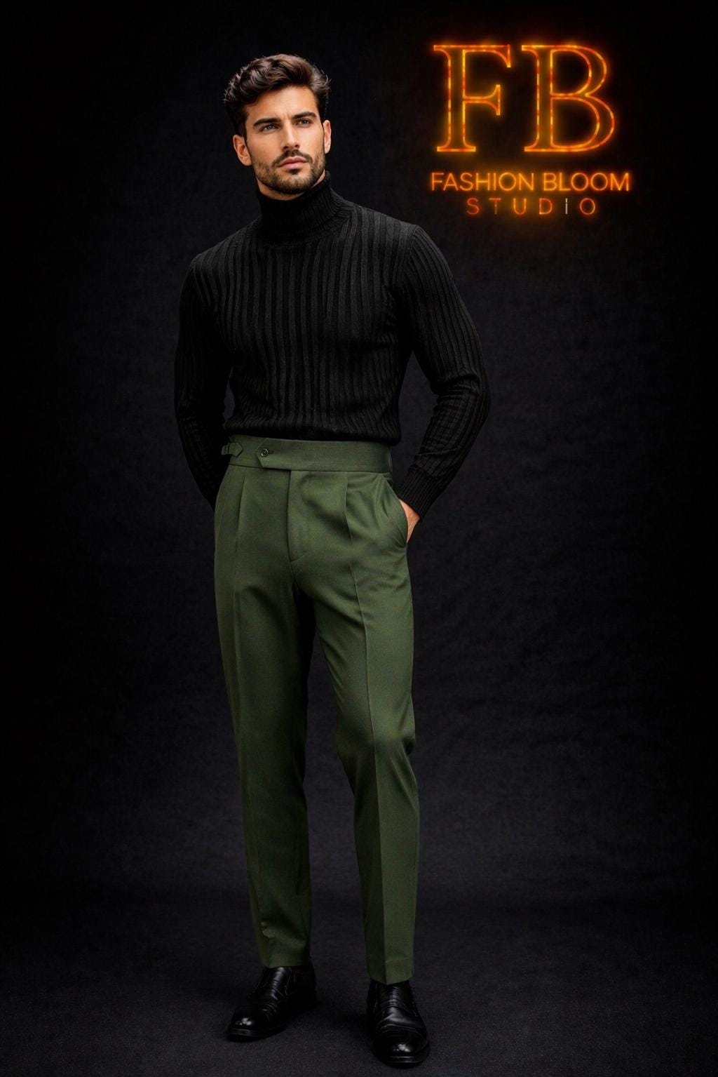 Mens Gurkha Pant Cotton Baggy Pants Men Green Gurkha Pleated Trouser