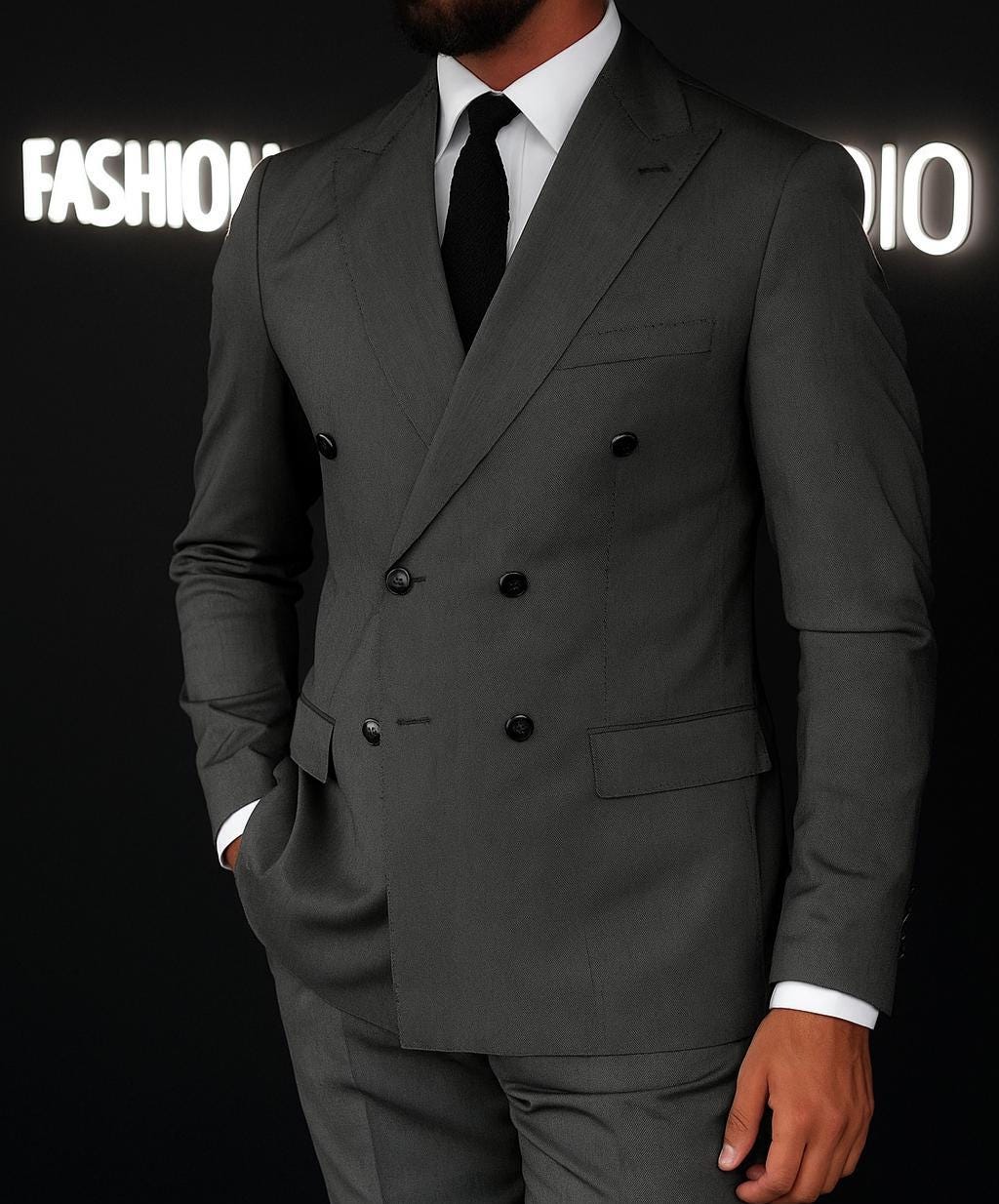 Men's Suits Men Wedding Anniversary Grey Double Breasted 2