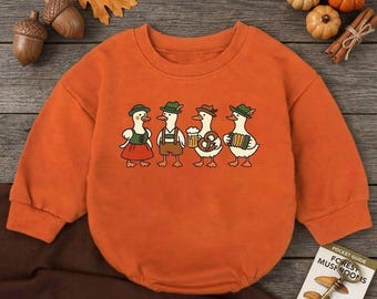 Cute Oktoberfest Duck Baby Romper, German Goose Sweatshirt Bodysuit, Funny Bavarian Beer Festival Bubble Romper, Fall Baby Shower Gift