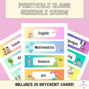 Classroom schedule cards | Printable schedule cards | Elementary school schedule  | Visual timetable | Teacher Printable