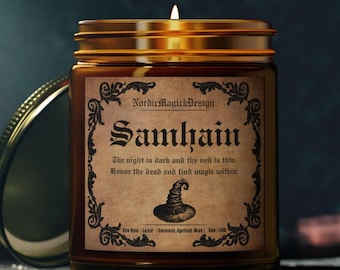 Samhain Ritual Spell Candle | Magick Witches Wheel of the Year Sabbat Candle, Pagan Wiccan Altar Decor, Halloween All Hallows Eve