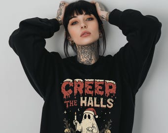 Creepy Holiday Sweatshirt | Creepmas Gothic Sweater, Alternative Xmas Ghost Crewneck, Eerie Macabre Dark Aesthetic, Ugly Christmas Shirt