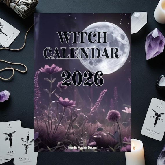 Witchy Calendar 2026 | Printable Calender Beginner Witch, Witchcraft Moon Phases guide Tool, Wheel of the Year Planner Monthly Manifestation