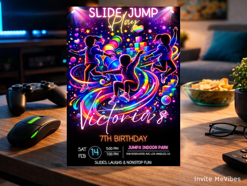 Indoor Activity Park Invitation, Kids Jump Slide Play Theme, Girls ...