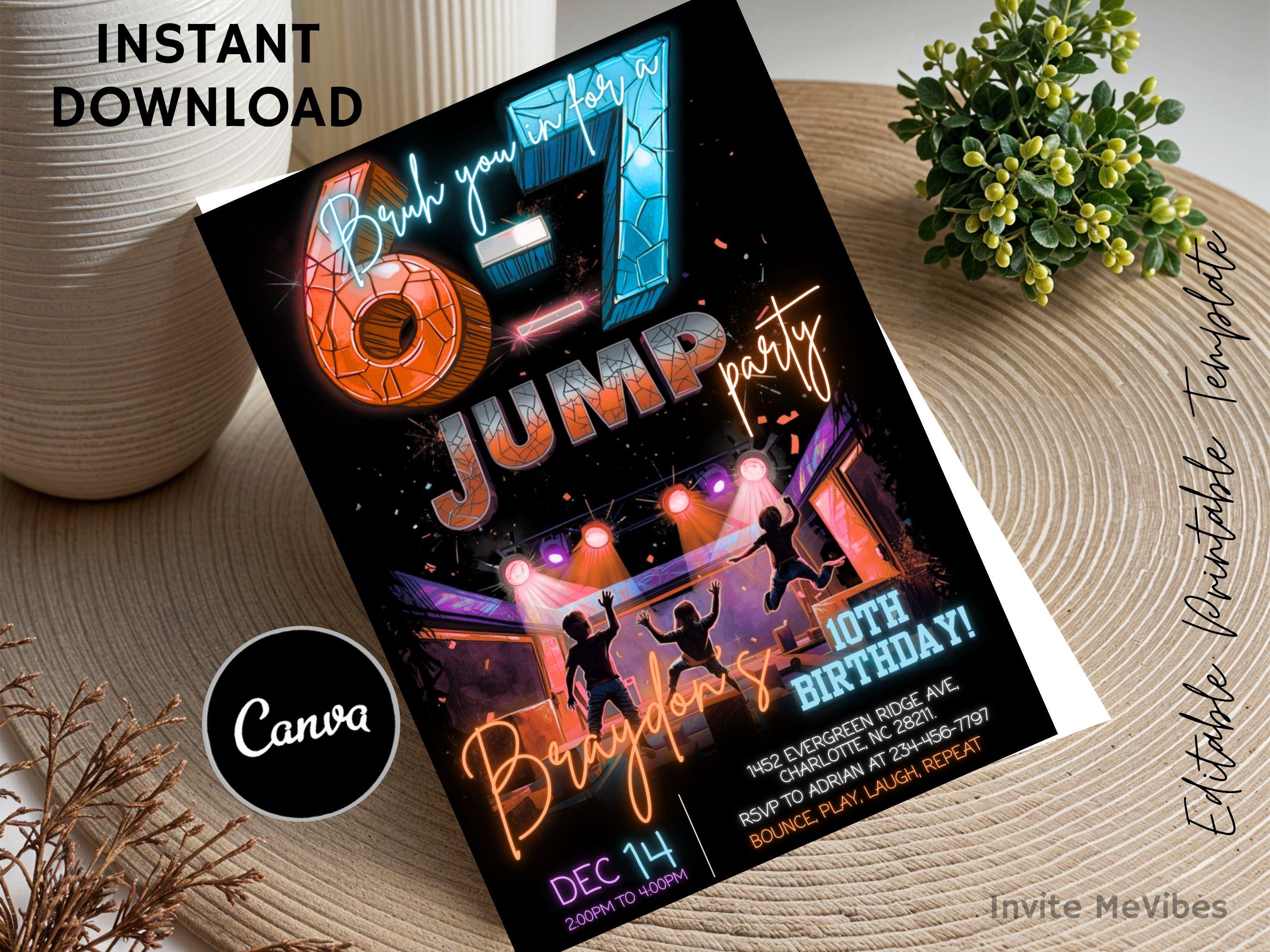 6-7 Jump Birthday Invitation, Trampoline Park Party Invite, Bounce
