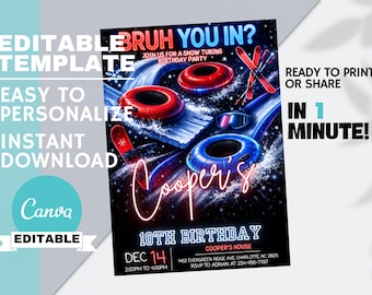BRUH YOU IN? Snow Tubing Birthday Invitation, Teen Boys Winter Adventure Party, Ski Tube Invite, Editable Canva, Instant Digital Download