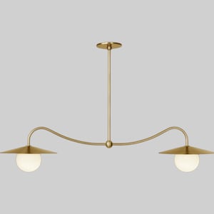 Two-Light Aged Brass Ceiling Pendant Mid Century Handmade Sputnik Chandelier