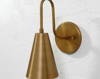 Raw Brass Wall Sconce: Mid Century Modern Style, Handmade Lamp