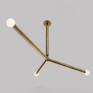 Ceiling Light Brass Pendant Light Mid Century Handmade 3 Lights Raw Chandelier