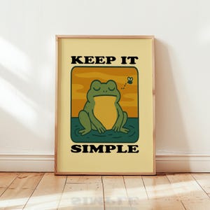 Keep it simple Frosch Poster - minimalistische meditierende Kröte Wandkunst, Retro ungerahmter Druck für Calm & Zen Home Decor