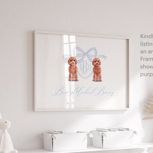 Monogram Crest Print: Watercolor Golden Doodles, Baby Boy Nursery