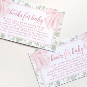 Libros para baby shower con motivos chinoiserie en verde salvia para insertar en tarjetas - Baby Shower de niña - Traiga un libro en lugar de una tarjeta - Imprimibles