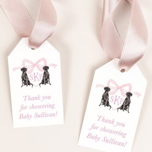 Girl Baby Shower Favor Tags with Labrador Monogram Crest, Gift Tags for Champagne, Thank you tag, Gift Tag, Shower Gift Tags